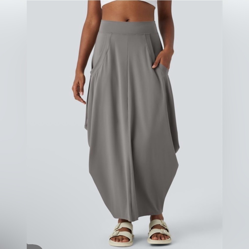 Halara Mid Rise Multiple Pockets Side Draped Maxi Casual Lantern Skirt NWT